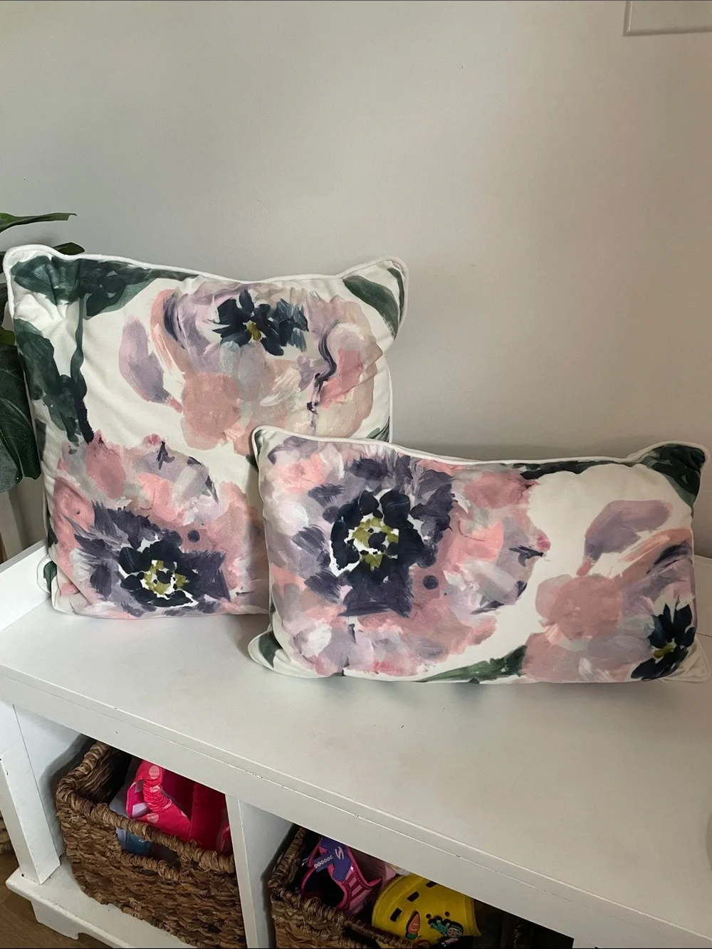 Floral Watercolor Throw Pillow Pair in Blush and Navy